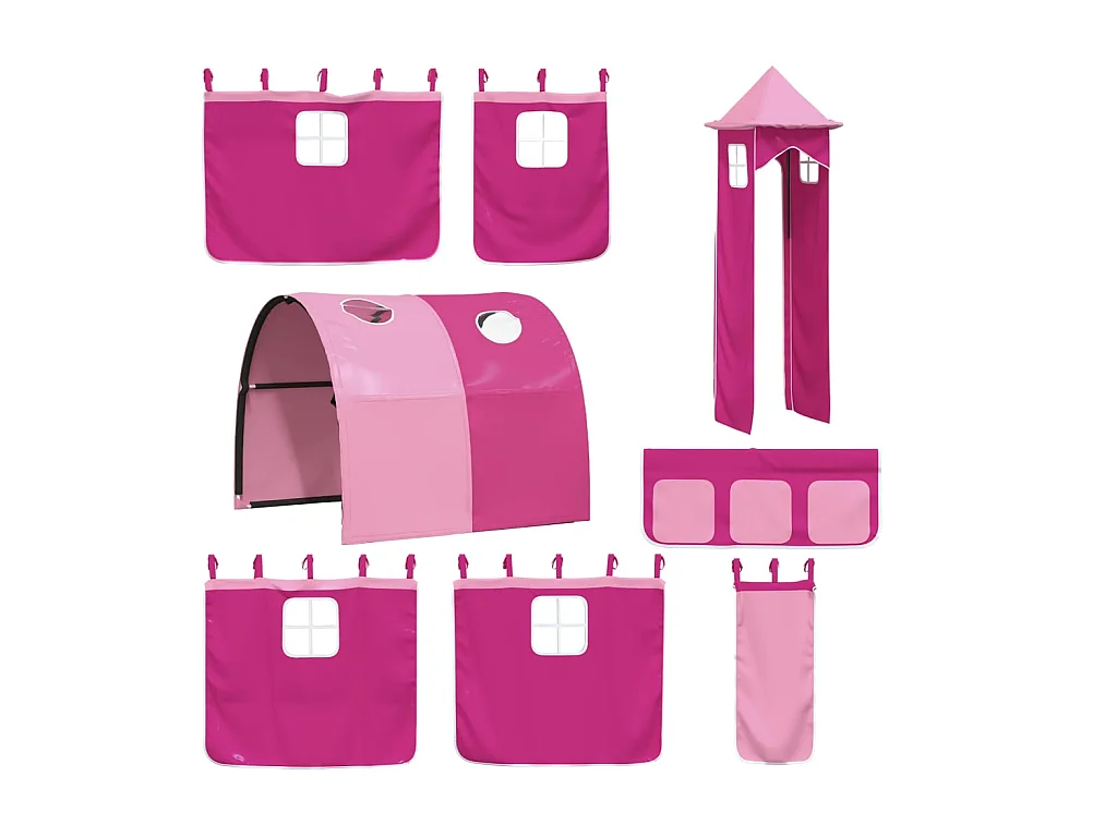 Lit mezzanine enfants avec tour rose 90x190 cm bois pin massif