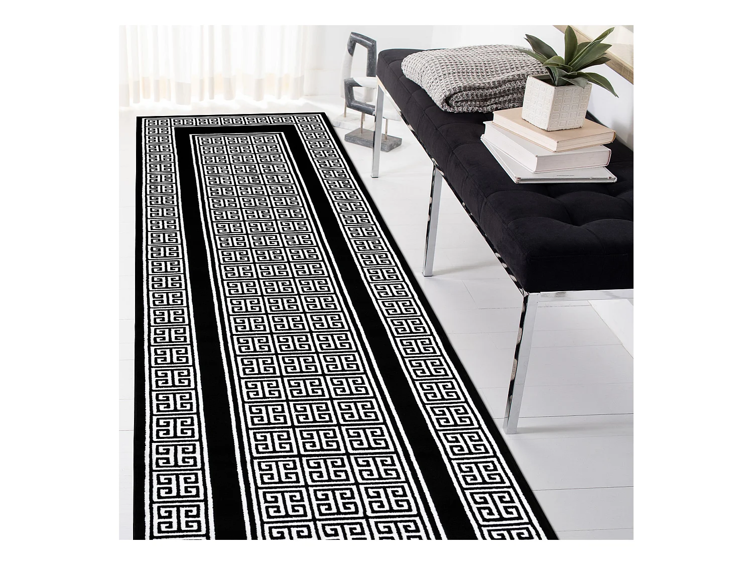 Tapijt GLOSS modern 6776 85 stijlvol, frame, Grieks zwart / ivoorkleur 70x300 cm