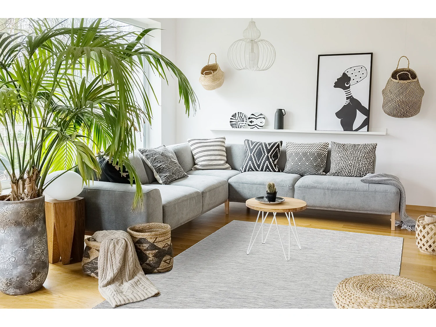 Tapis SIZAL PATIO 3071 grec tissé à plat gris / beige 136x190 cm