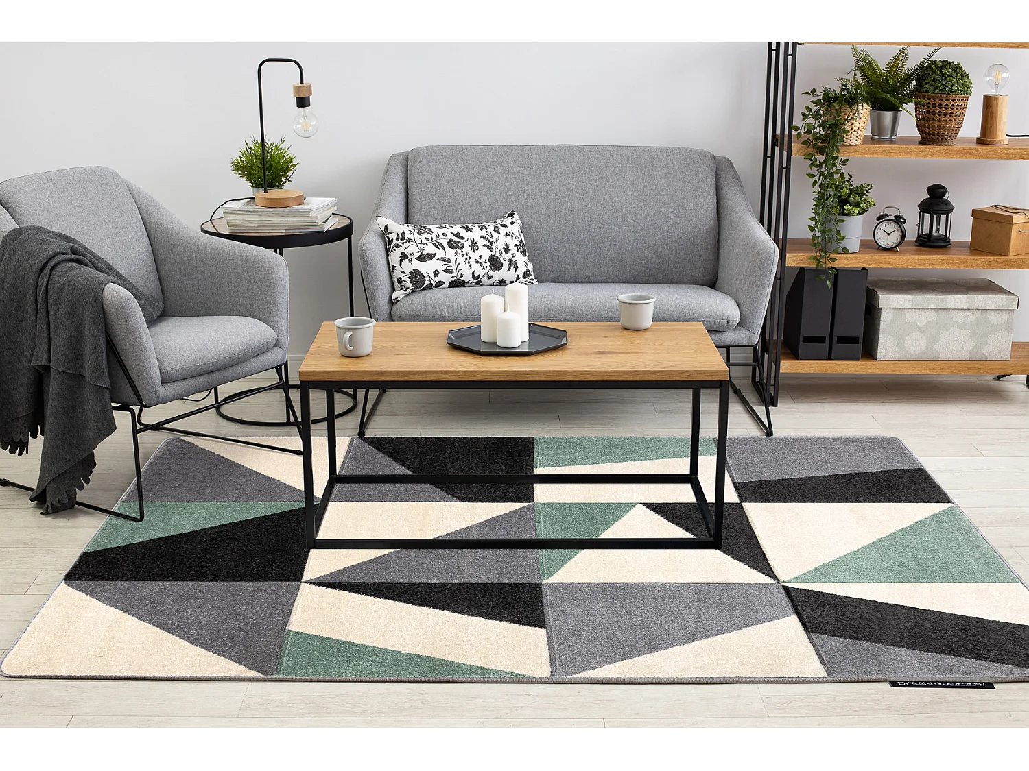 Teppich ALTER Fiori Geometrisch, Dreiecke, Quadrate grün 280x370 cm