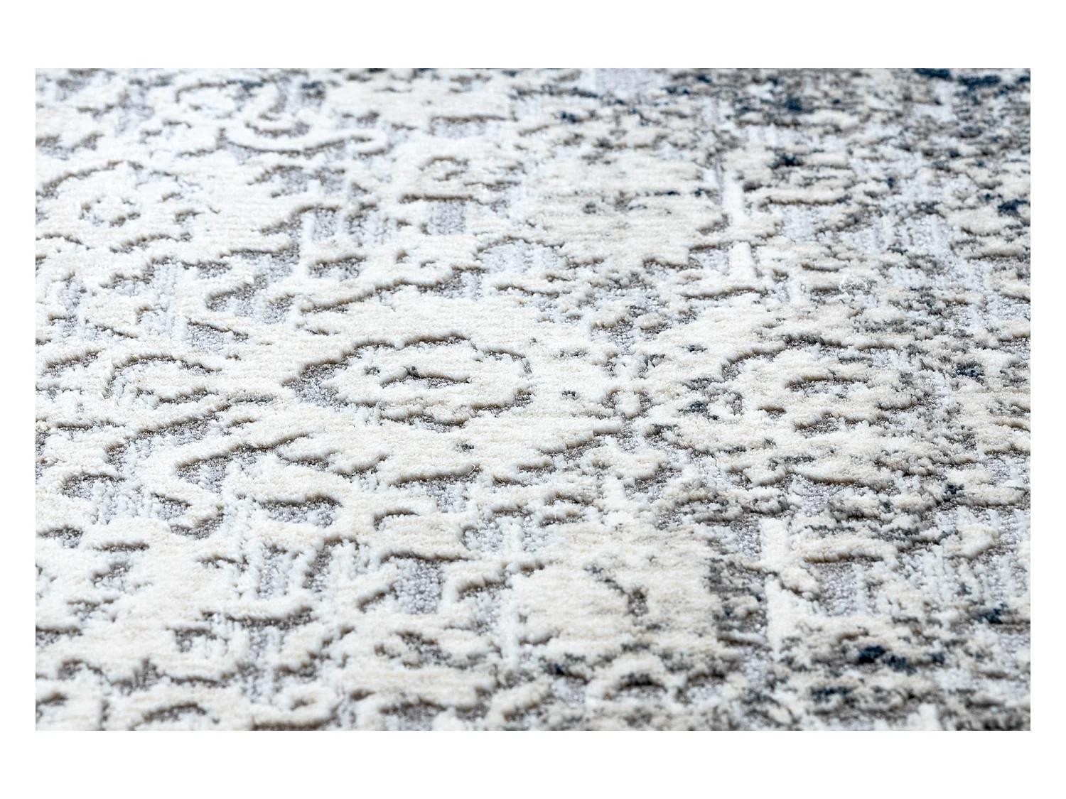 Tapis moderne REBEC franges 51172A - deux niveaux de molleton crème / 240x330 cm