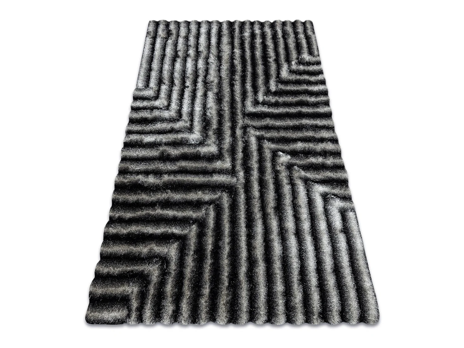 Tapis moderne FLIM 010-B3 shaggy, labyrinthe - Structural noir / gris 120x160 cm