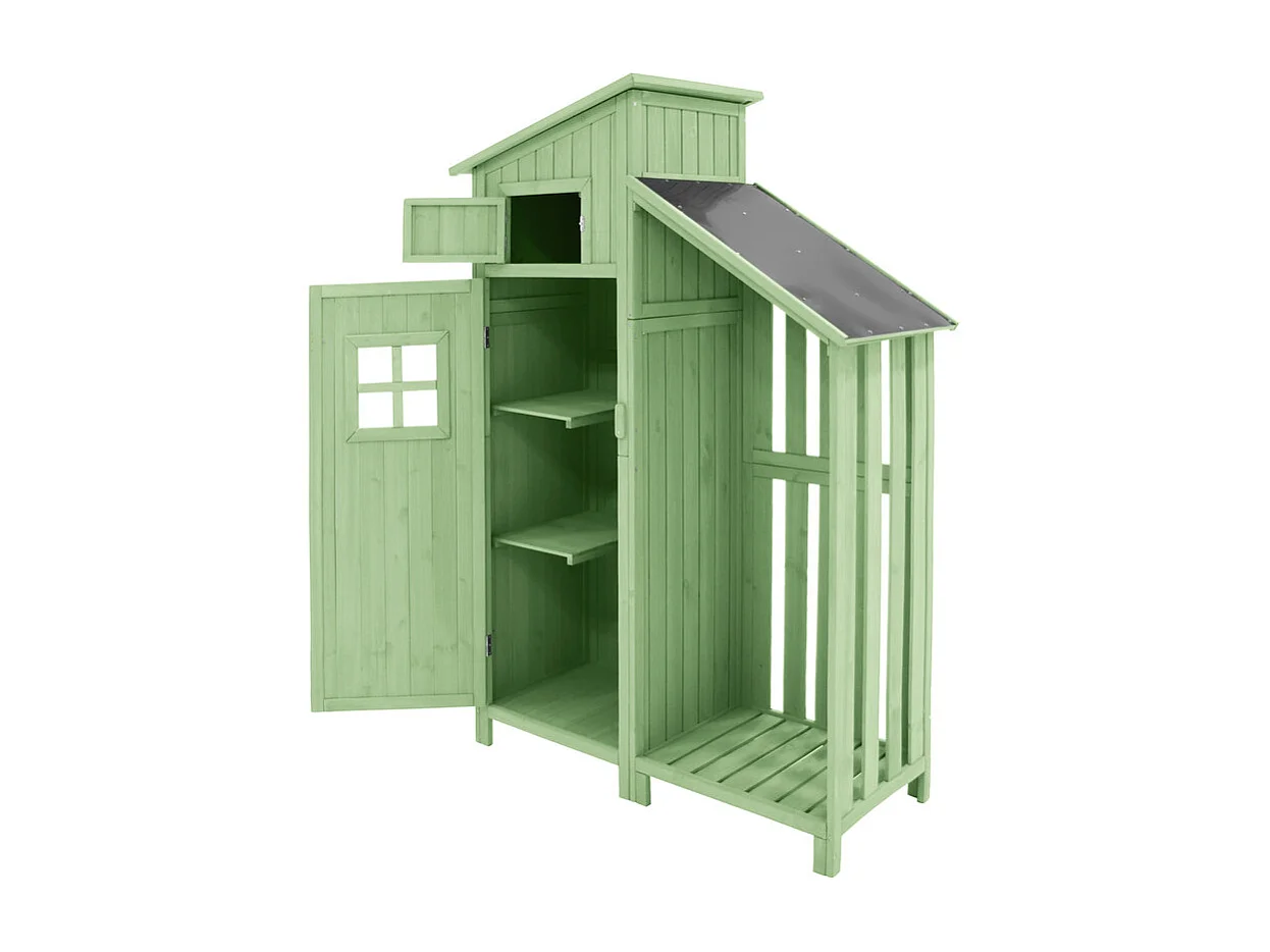 Gartenschuppen aus Tannenholz – Geräteschuppen mit 2 integrierten Regalen – H 173 cm – wasserdichtes PVC-Dach – Grün