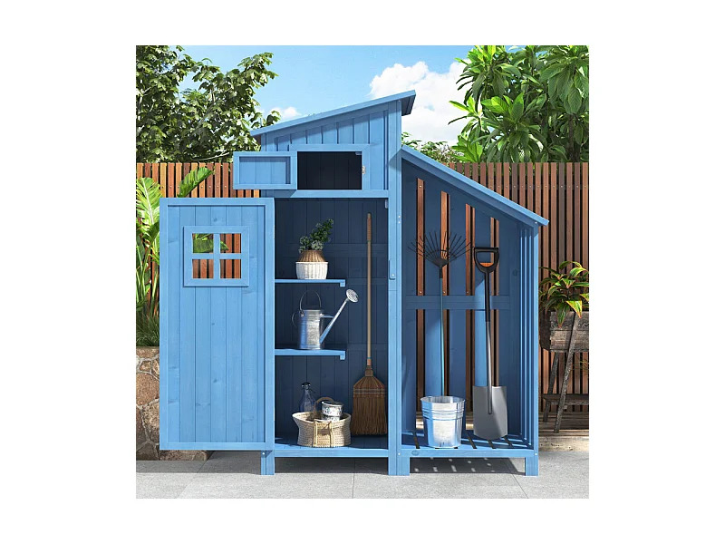 Abri de jardin en bois de sapin - remise à outils avec 2 étagères intégrées - H 173 cm - toit imperméable en PVC - Vert