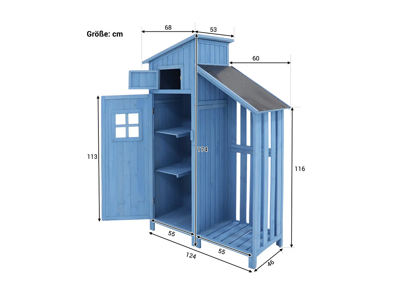 Abri de jardin en bois de sapin - remise à outils avec 2 étagères intégrées - H 173 cm - toit imperméable en PVC - Vert