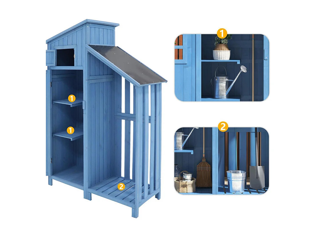 Sparrenhouten tuinhuis - gereedschapsschuur met 2 geïntegreerde planken - H 173 cm - waterdicht PVC dak - Groen
