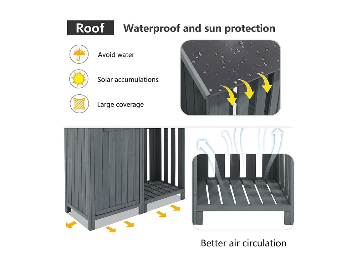 Abri de jardin en bois de sapin - remise à outils avec 2 étagères intégrées - H 173 cm - toit imperméable en PVC - Gris