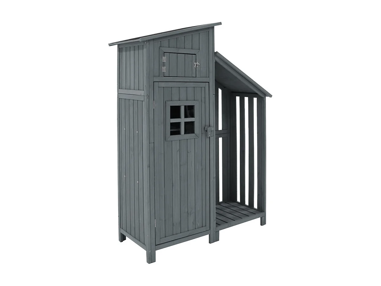 Abri de jardin en bois de sapin - remise à outils avec 2 étagères intégrées - H 173 cm - toit imperméable en PVC - Gris