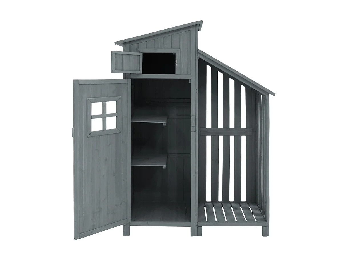 Abri de jardin en bois de sapin - remise à outils avec 2 étagères intégrées - H 173 cm - toit imperméable en PVC - Gris