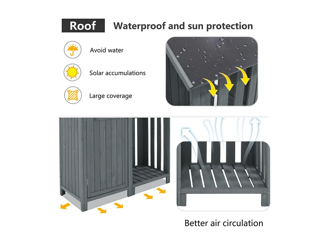 Abri de jardin en bois de sapin - remise à outils avec 2 étagères intégrées - H 173 cm - toit imperméable en PVC - Gris