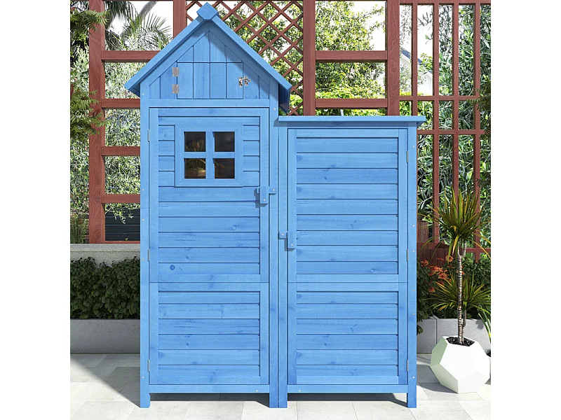 Abri de jardin en bois de sapin - remise à outils avec 2 étagères intégrées - H 173 cm - toit imperméable en PVC - Vert