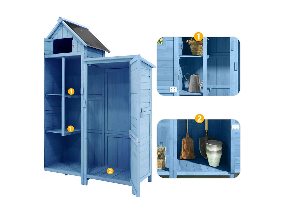 Abri de jardin en bois de sapin - remise à outils avec 2 étagères intégrées - H 173 cm - toit imperméable en PVC - Vert