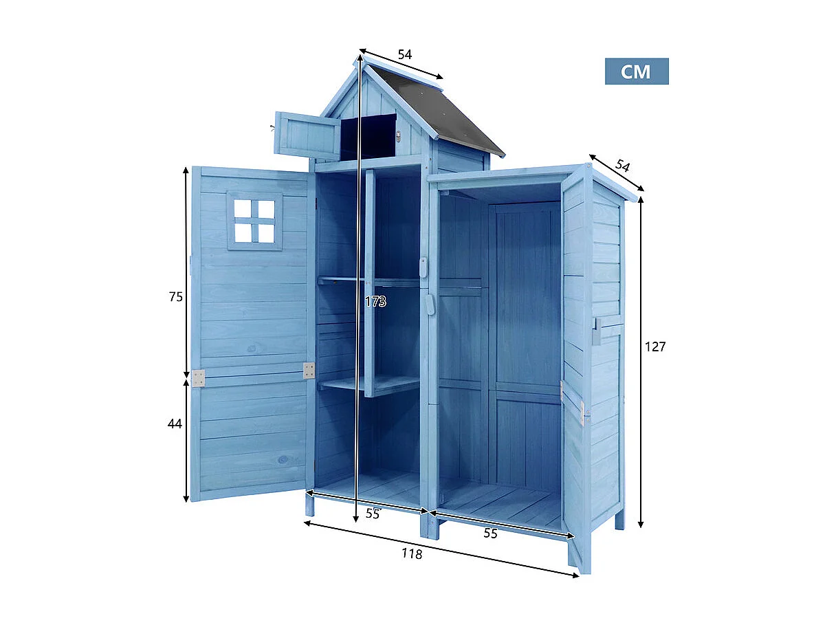 Abri de jardin en bois de sapin - remise à outils avec 2 étagères intégrées - H 173 cm - toit imperméable en PVC - Vert