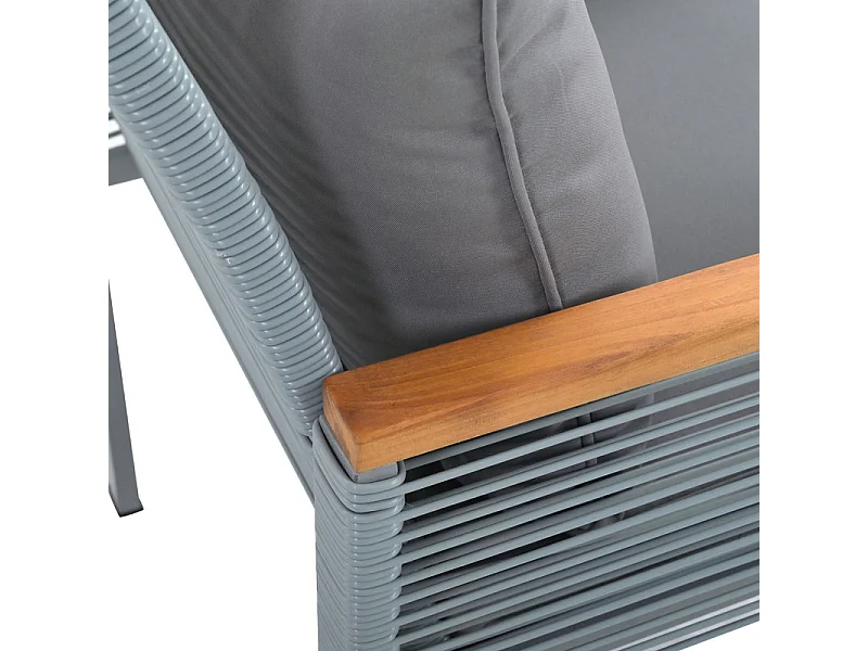 Salon de Jardin en acier 4 places - canapé、2 fauteuils et table basse - décoré de PE rotin et bois d'acacia - Gris