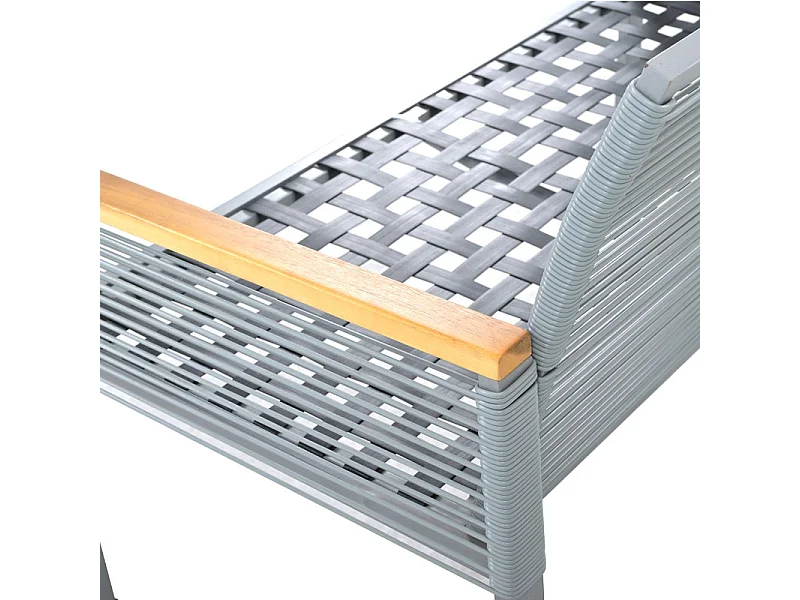 Salon de Jardin en acier 4 places - canapé、2 fauteuils et table basse - décoré de PE rotin et bois d'acacia - Gris