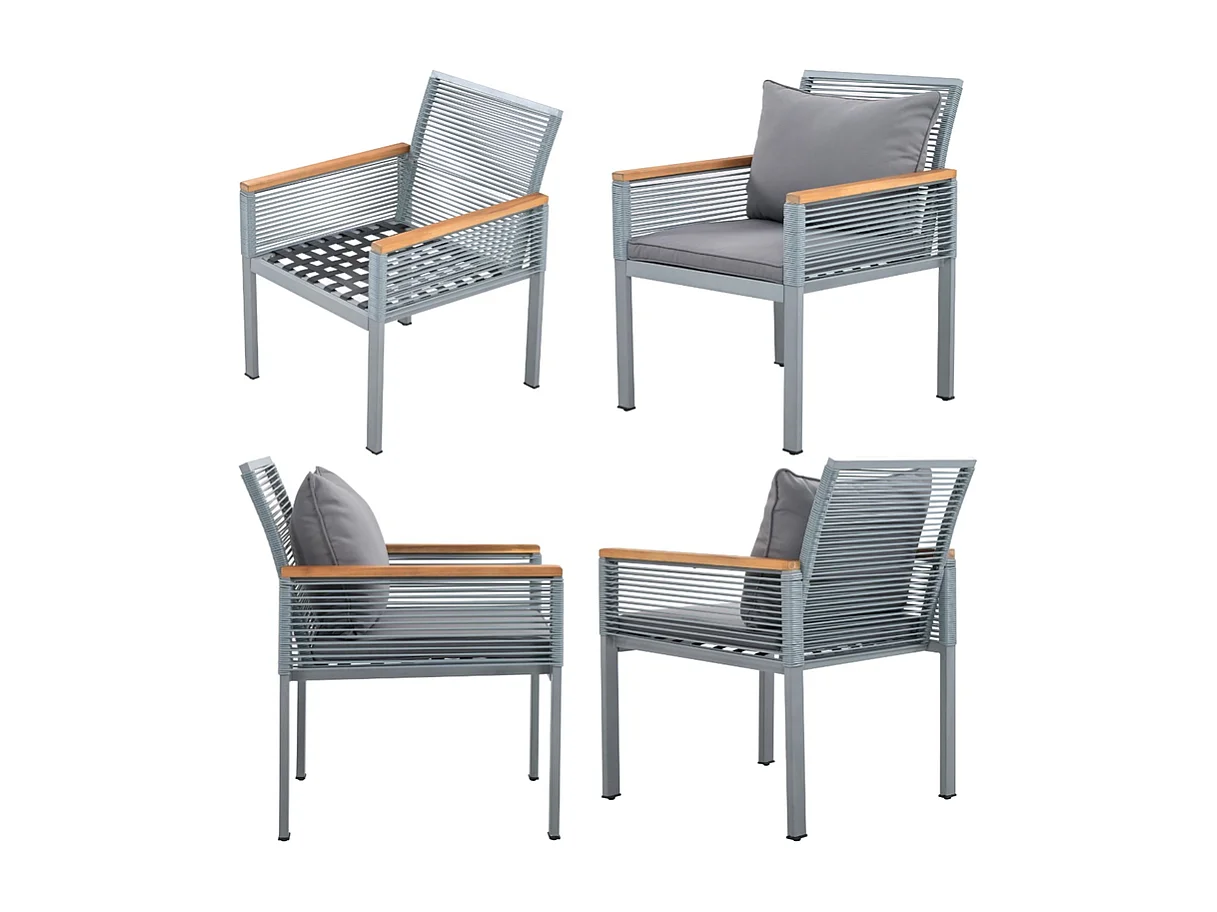 Salon de Jardin en acier 4 places - canapé、2 fauteuils et table basse - décoré de PE rotin et bois d'acacia - Gris