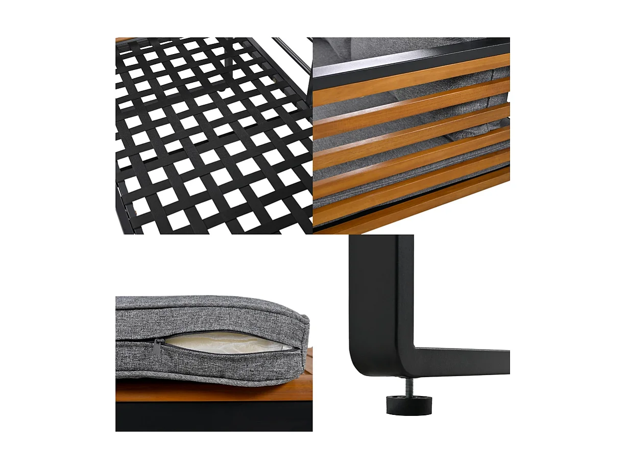 Mobile da giardino in ferro per 4 persone - 1 divano, 2 poltrone e 1 tavolino - decorato con legno di acacia - Grigio