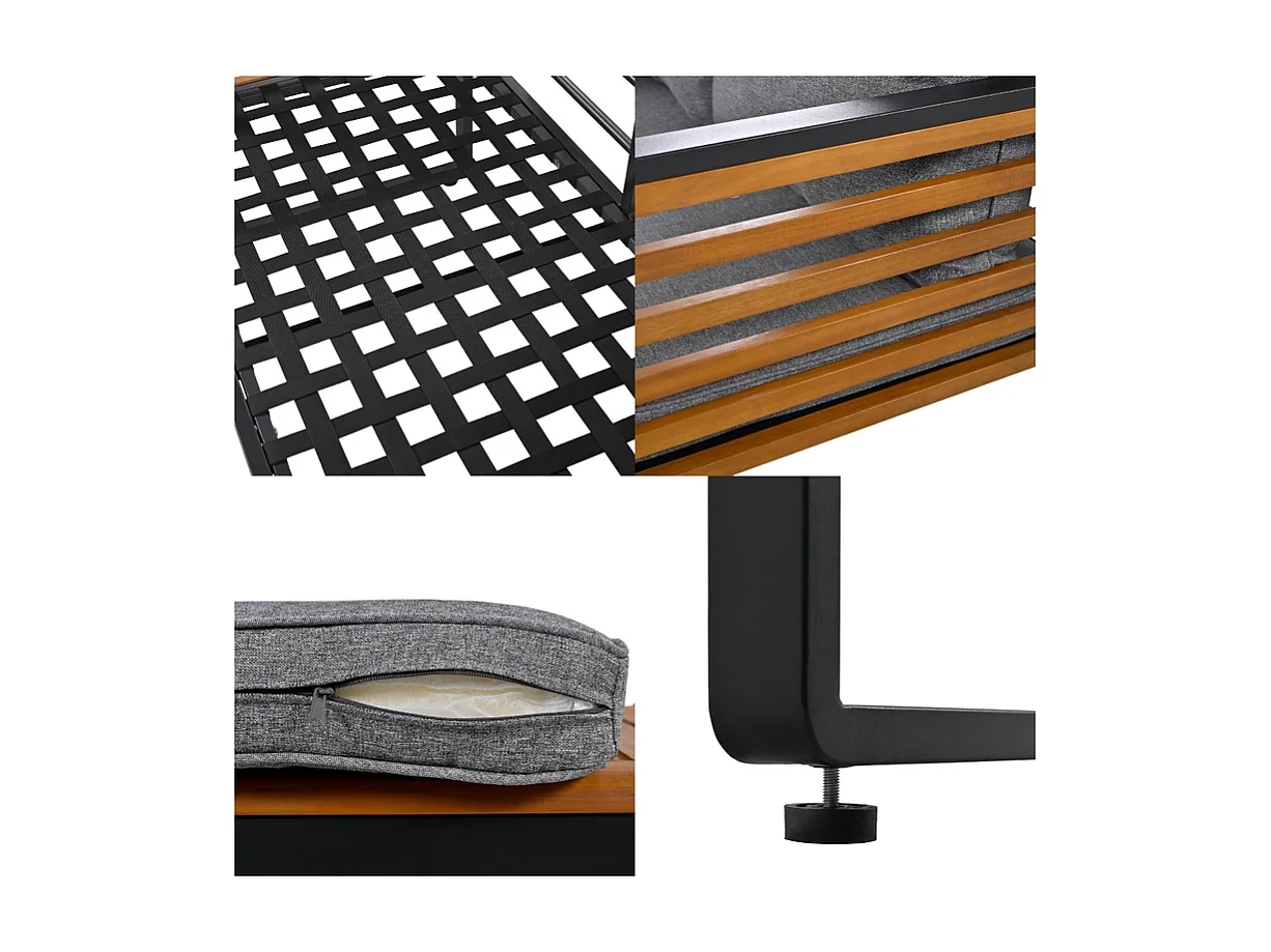 Gartenmöbel aus Eisen für 4 Personen – 1 Sofa, 2 Sessel und 1 Couchtisch – dekoriert mit Akazienholz – Grau