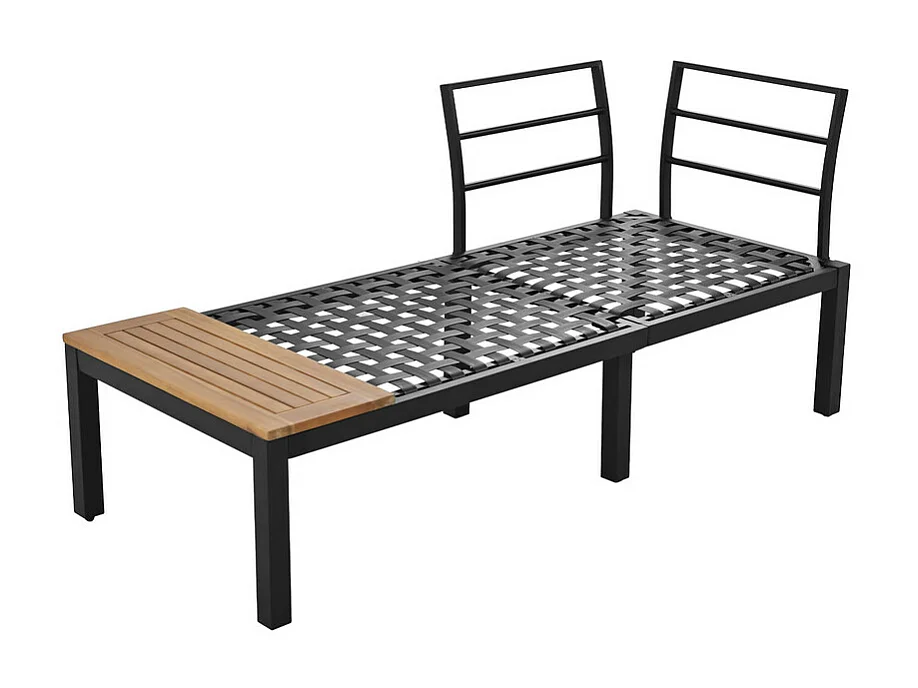 Salon de jardin multifonctionnel en Acier galvanisé et décoré de Bois d'Acacia - 4 places - canapé d'angle et 1 table basse - Gris