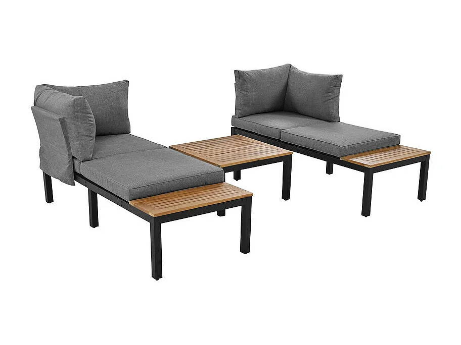 Salon de jardin multifonctionnel en Acier galvanisé et décoré de Bois d'Acacia - 4 places - canapé d'angle et 1 table basse - Gris