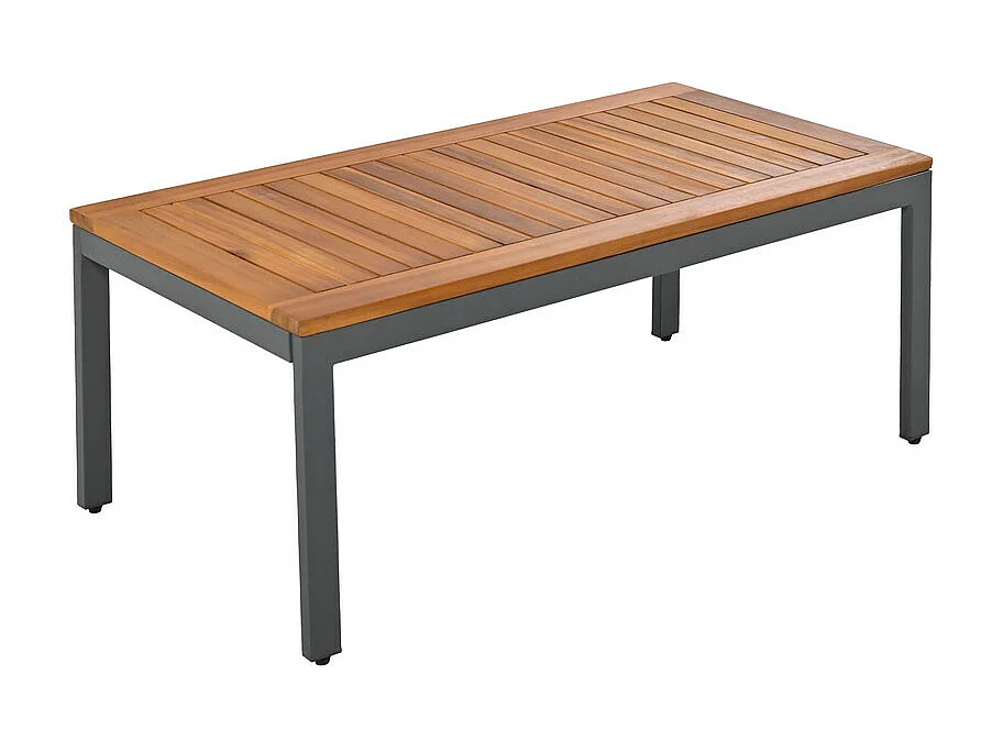 Gartenmöbel aus verzinktem Stahl – 1 Sofa, 2 Sessel und 1 Couchtisch – dekoriert mit Akazienholz – Beige