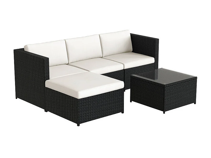 Tuinmeubelen in geweven hars - Buitenhoekbank met salontafel - 4 plaatsen - Zwart