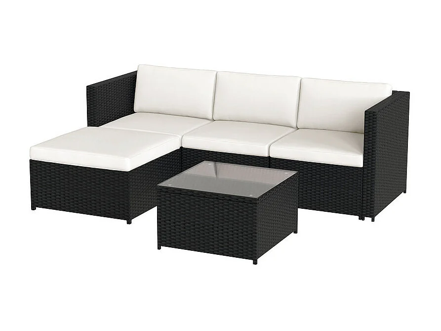 Tuinmeubelen in geweven hars - Buitenhoekbank met salontafel - 4 plaatsen - Zwart
