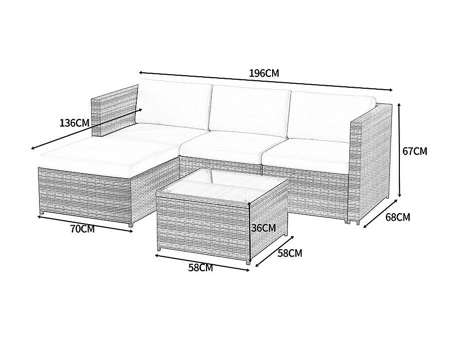 Salon de jardin en résine tressée - Canapé d'angle extérieur avec table basse - 4 places - Noir