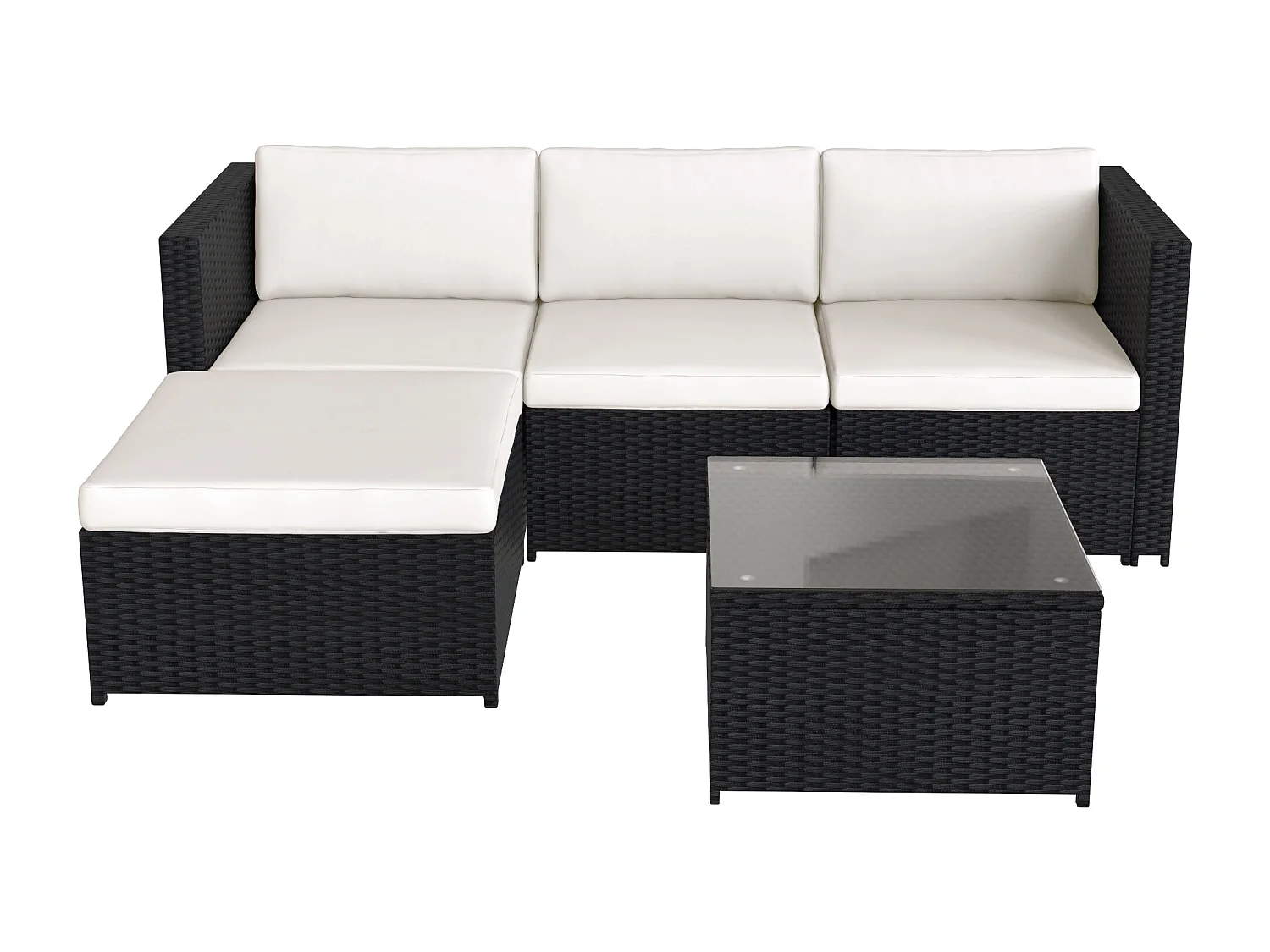 Salotto da giardino in resina intrecciata - Divano angolare esterno con tavolino da caffè - 4 posti - Nero
