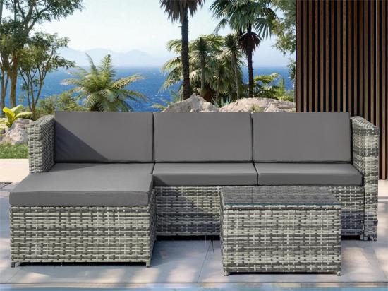 vente unique Salon de jardin en résine tressée - Canapé d'angle extérieur avec table basse - 4 places - Gris