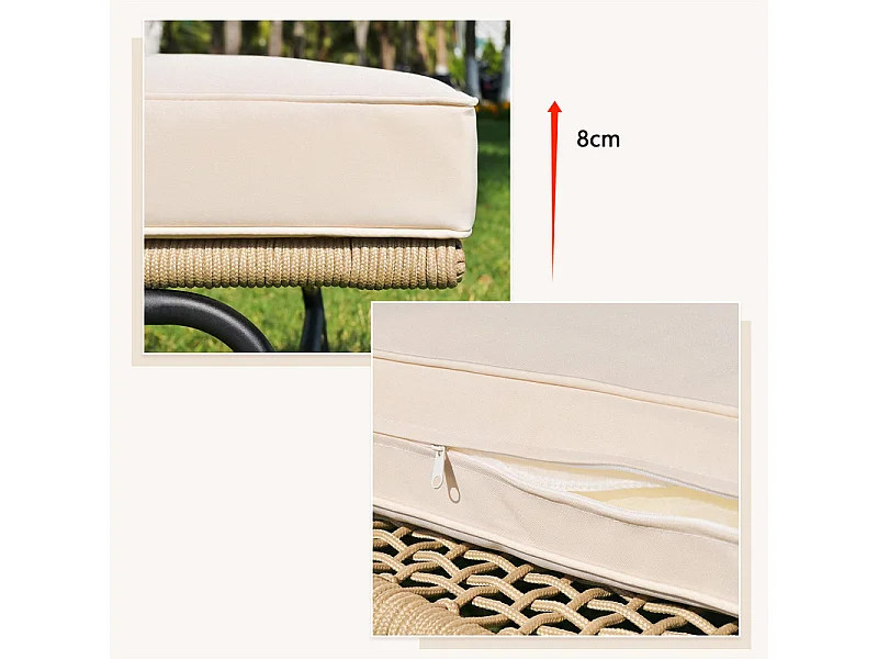 4-zits tuinmeubelen - Hoektuinbank in staal en gevlochten touw - met salontafel - Beige