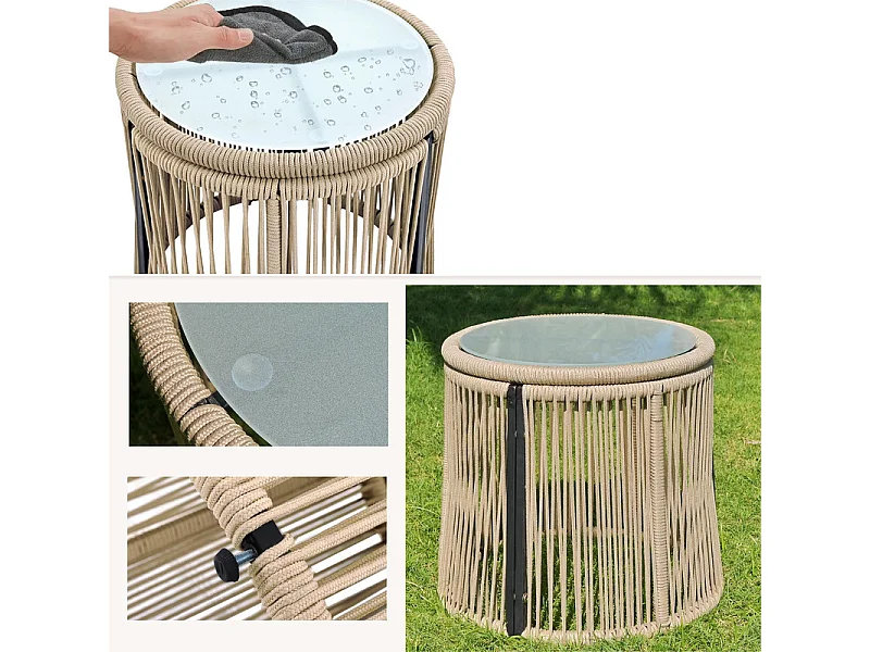 4-zits tuinmeubelen - Hoektuinbank in staal en gevlochten touw - met salontafel - Beige