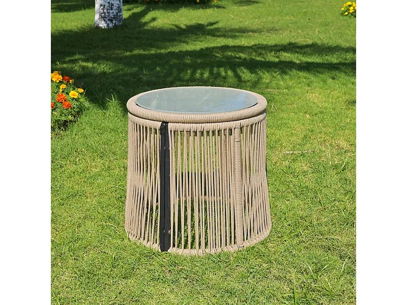 4-zits tuinmeubelen - Hoektuinbank in staal en gevlochten touw - met salontafel - Beige