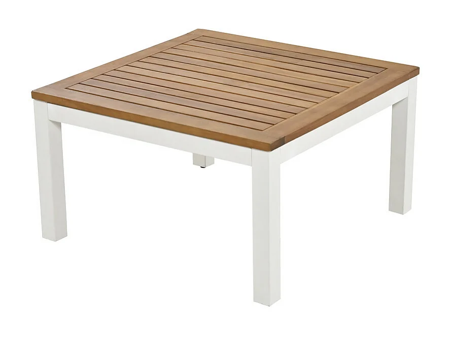 Salon de jardin multifonctionnel en Acier galvanisé et décoré de Bois d'Acacia - 4 places - canapé d'angle et 1 table basse - Beige