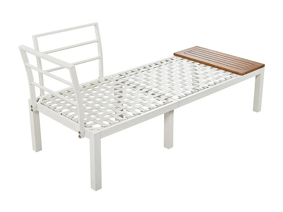 Salon de jardin multifonctionnel en Acier galvanisé et décoré de Bois d'Acacia - 4 places - canapé d'angle et 1 table basse - Beige