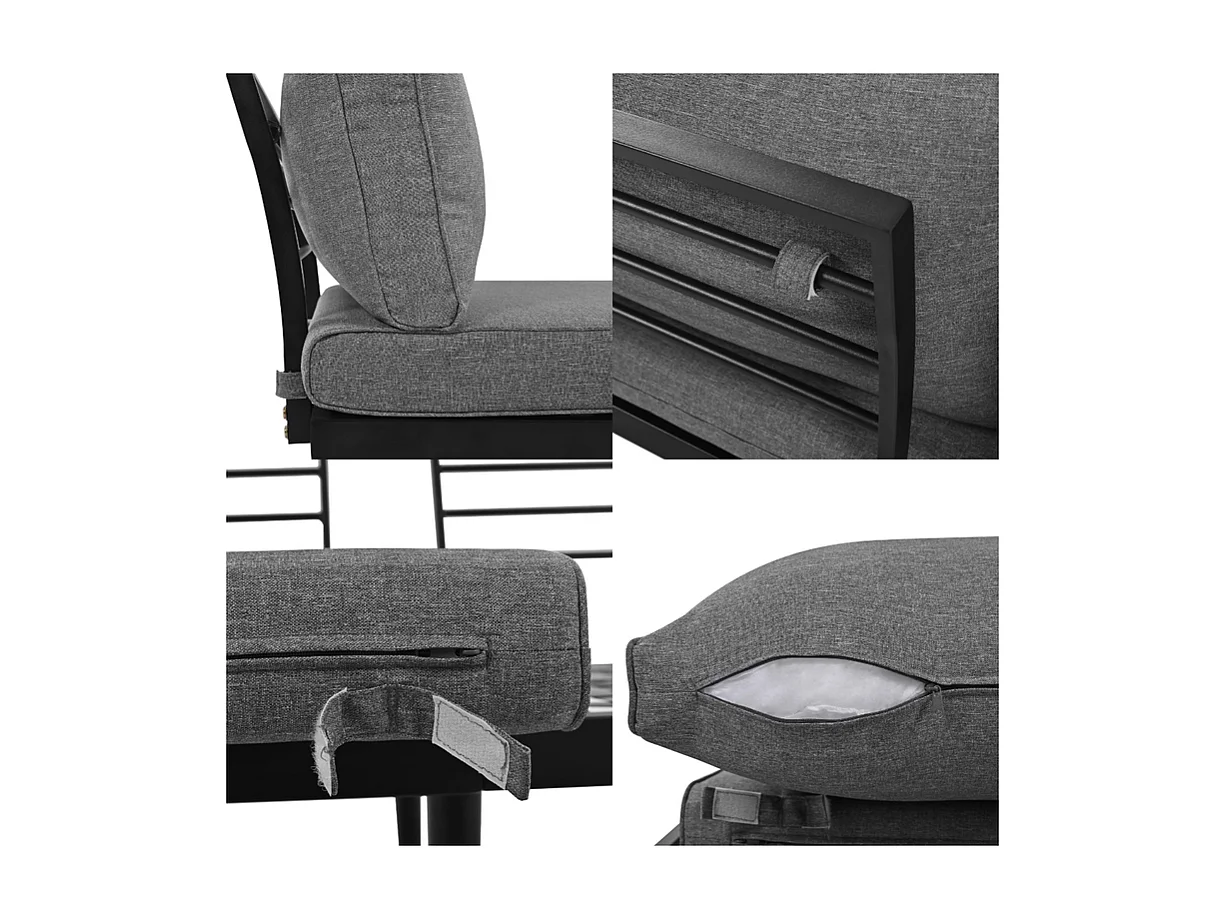 Salon de jardin modulable en fer galvanisé et bois d'acacia - 6 places - 2 tables gigognes - Gris