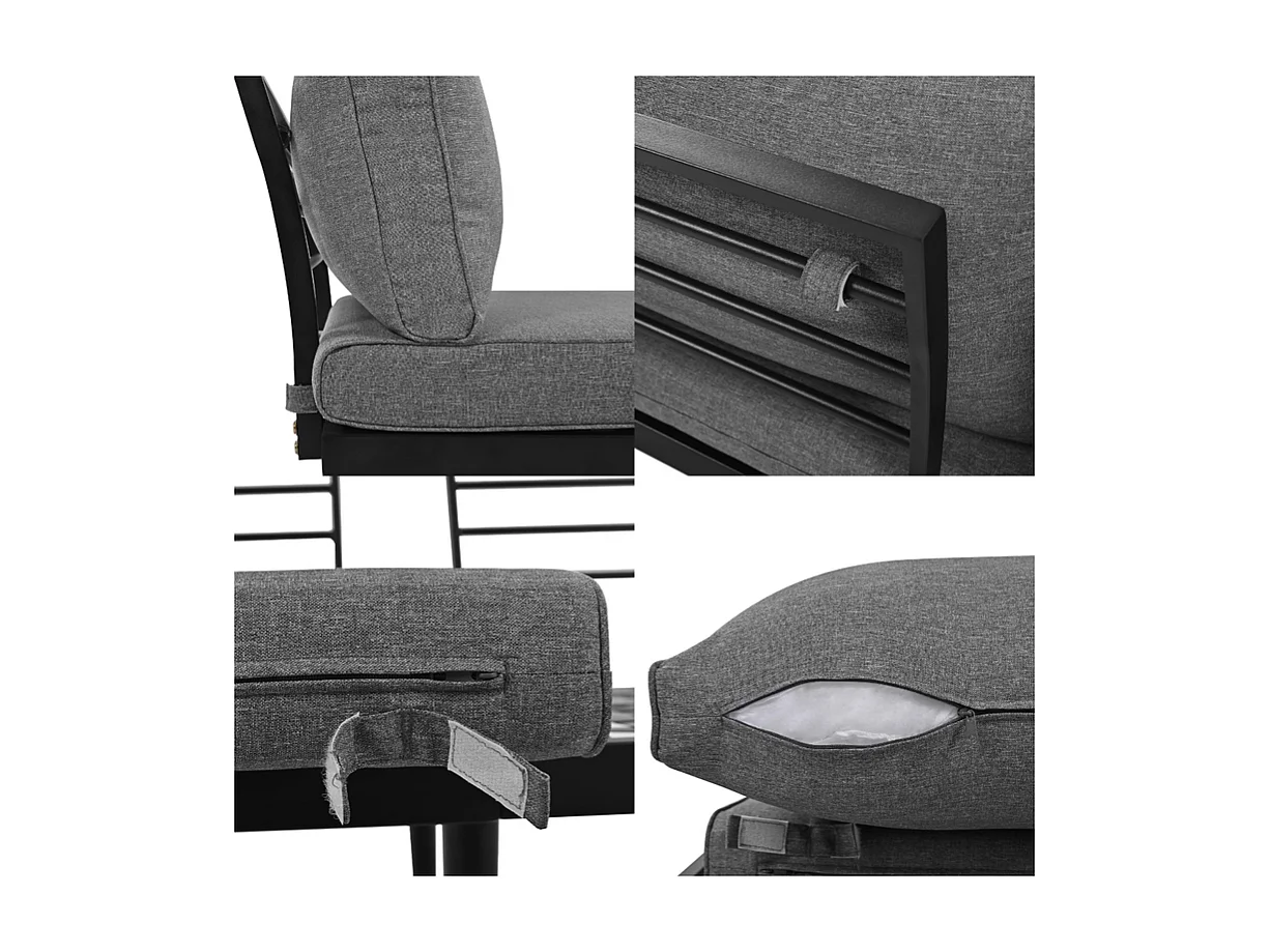 Salon de jardin modulable en fer galvanisé et bois d'acacia - 6 places - 2 tables gigognes - Gris