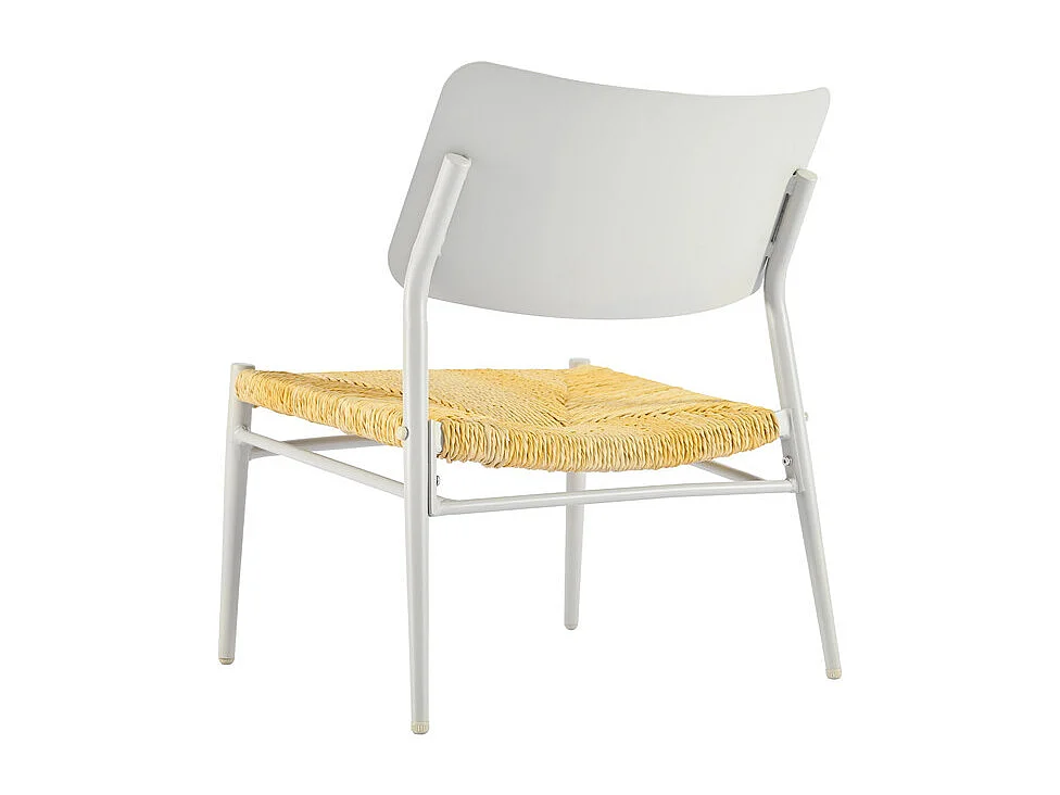 Set mit 2 Gartensesseln aus Aluminium – mit Couchtisch – PE-Rattanmatte – Weiß