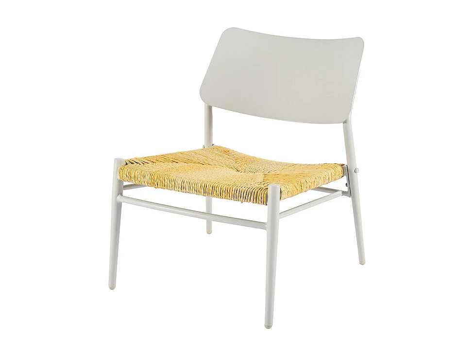 Lot de 2 fauteuils de jardin en aluminium - avec une table basse - tapis en rotin PE - Blanc