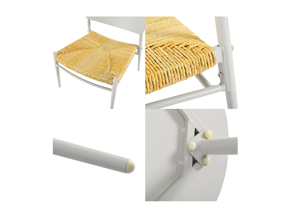 Set mit 2 Gartensesseln aus Aluminium – mit Couchtisch – PE-Rattanmatte – Weiß