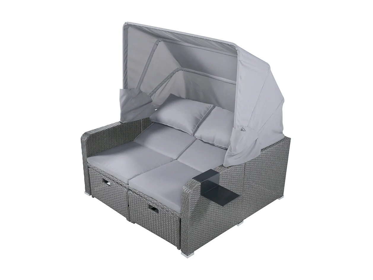 Salon de jardin extensible - Canapé lounge en rotin PE avec auvent réglable - structure en acier - Gris