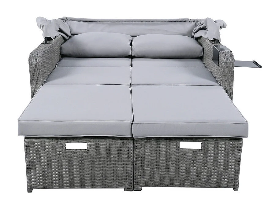 Salon de jardin extensible - Canapé lounge en rotin PE avec auvent réglable - structure en acier - Gris