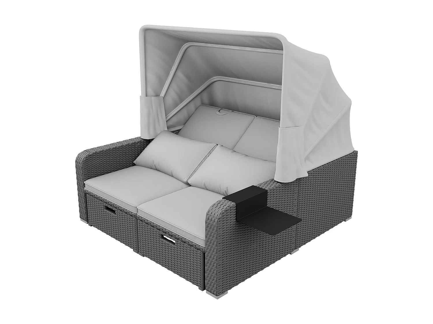 Salon de jardin extensible - Canapé lounge en rotin PE avec auvent réglable - structure en acier - Gris