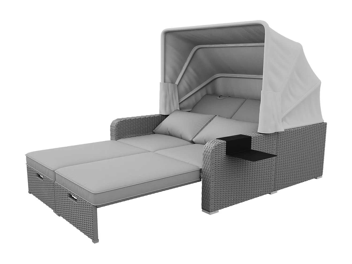 Salon de jardin extensible - Canapé lounge en rotin PE avec auvent réglable - structure en acier - Gris