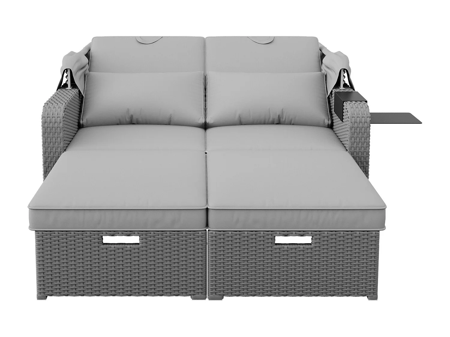 Salon de jardin extensible - Canapé lounge en rotin PE avec auvent réglable - structure en acier - Gris