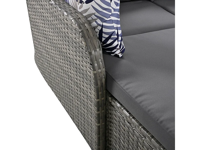Gartenmöbel für 2 Personen – PE-Rattan-Loungesofa mit 4 Kissen und verstellbarem Baldachin – Grau