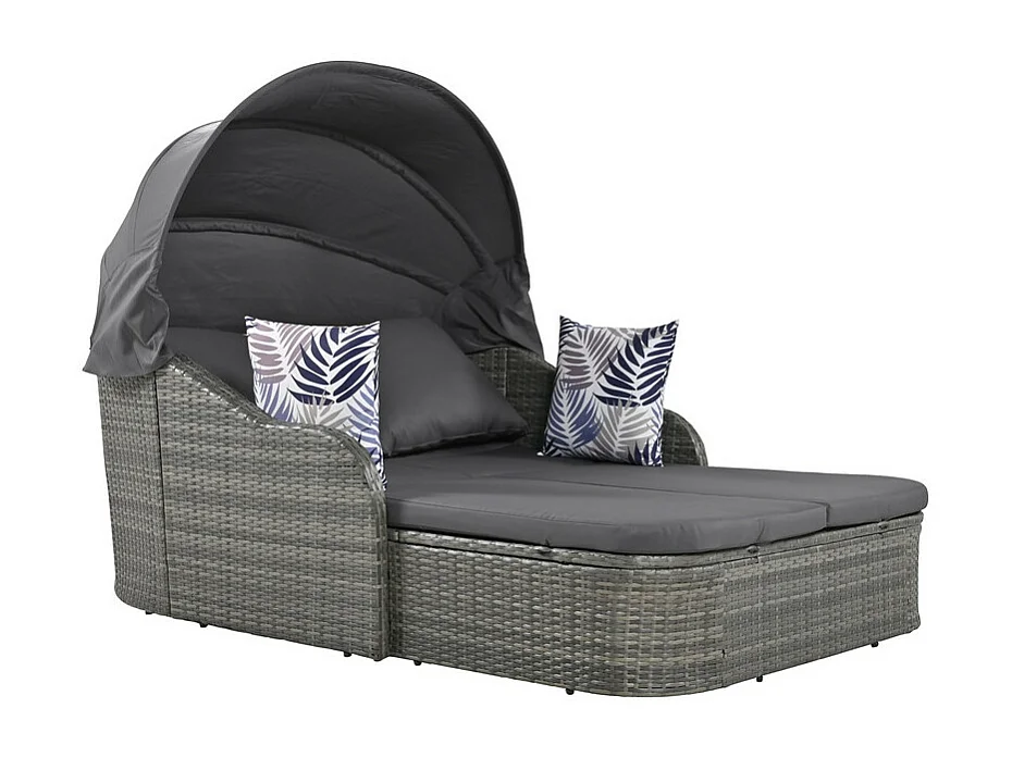 Gartenmöbel für 2 Personen – PE-Rattan-Loungesofa mit 4 Kissen und verstellbarem Baldachin – Grau