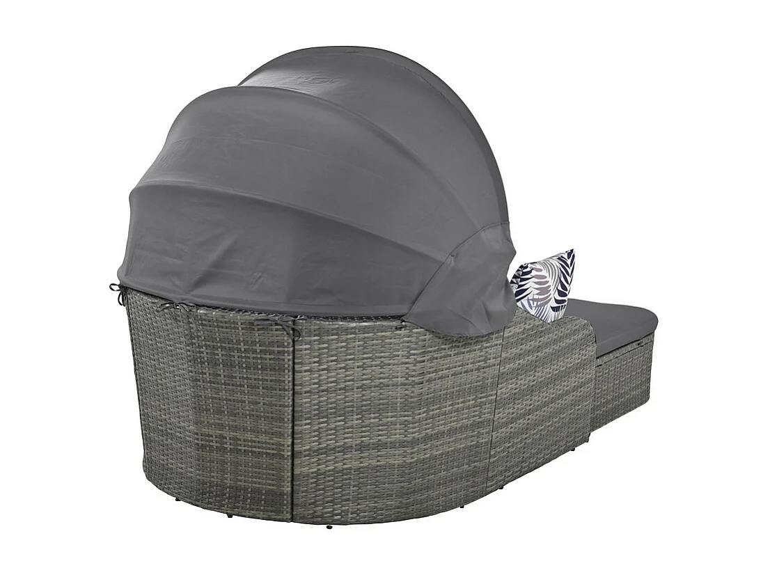 Gartenmöbel für 2 Personen – PE-Rattan-Loungesofa mit 4 Kissen und verstellbarem Baldachin – Grau