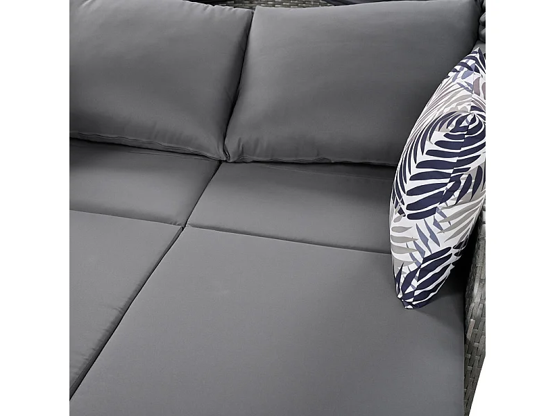 Gartenmöbel für 2 Personen – PE-Rattan-Loungesofa mit 4 Kissen und verstellbarem Baldachin – Grau