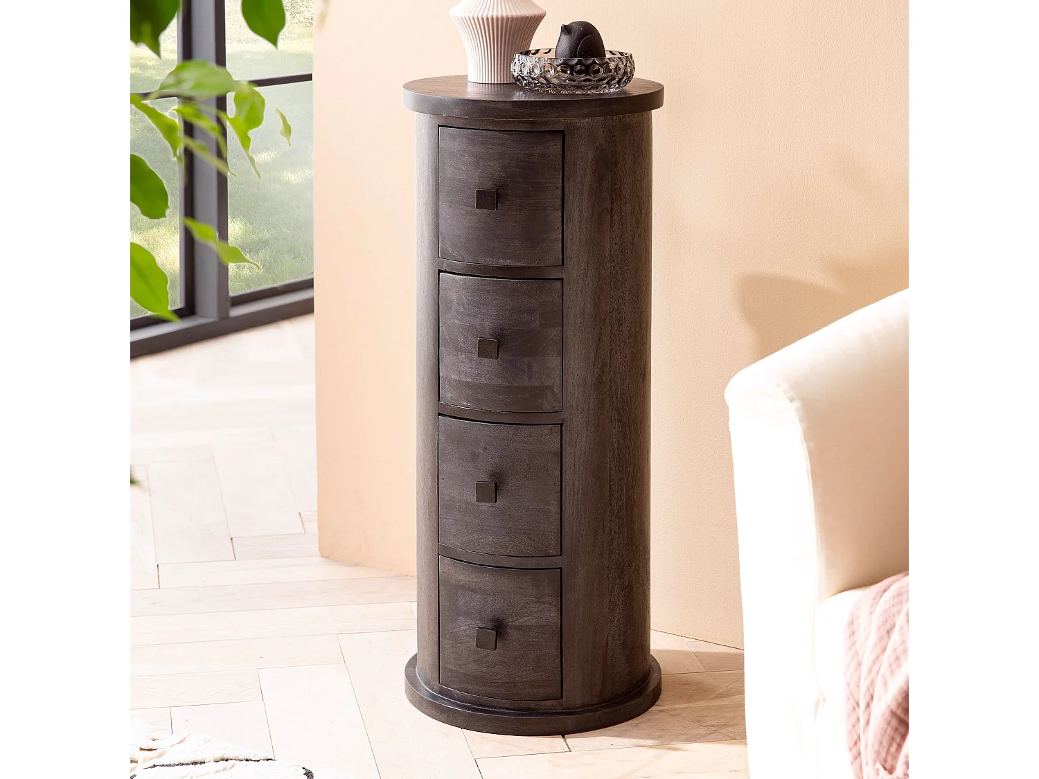 Buffet Ronde Commode Mango Bois Massif avec Tiroirs Moderne Chambre